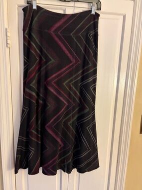 Nally & Millie Black A-Line Skirt with Pink and Green Chevron Accents